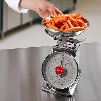 San Jamar Escali Promzr Mechanical Dial Scale with Bowl for Kitchens and Restaurants, Metal, 2 Pounds, Silver