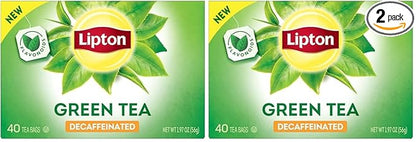 Lipton Decaffeinated Green Tea Bags, Unsweetened Teabags for Decaf Hot Tea or Decaf Iced Tea with Flavonoids, 40 Total Tea Bags (Pack of 2)