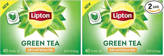 Lipton Decaffeinated Green Tea Bags, Unsweetened Teabags for Decaf Hot Tea or Decaf Iced Tea with Flavonoids, 40 Total Tea Bags (Pack of 2)