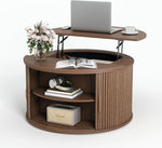 Load image into Gallery viewer, Round Coffee Table with Lifting Top,31.5”Mid Century Modern Lift Top Coffee Table with Hidden Compartment,Fluted Small Center Table for Living Room,Walnut