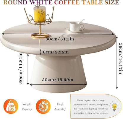 Chic Coffee Table with Smooth Fininsh & Stable Large Base, Minimalism Low Center Table for Farmhouse Living Room (J-Round)