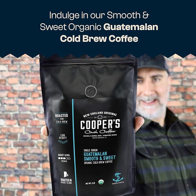 Guatemala Organic Cold Brew Coffee, Single Origin, Gourmet Beans, Tasting Notes of Milk Chocolate, Creamy Caramel & A Hint of Orange, Medium Roast Coarse Ground Beans, 2 lb Coffee Bag