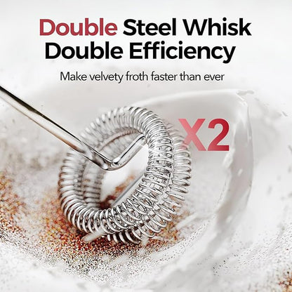 YARRAMATE Electric Milk Frother Wand with Stainless Steel Whisk and Stand, Fast Rechargeable Coffee Mixer with 3 Speeds, Handheld Drink Stirrer, Whisk Foam Maker for Lattes, Cappuccino, Matcha (Black)