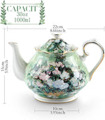 Load image into Gallery viewer, Teapot 30 oz Van Gogh Paintings Bone China Loose Tea Pot Floral Design Vintage Ceramic Coffee Water Pot European Style Porcelain (White Rose)