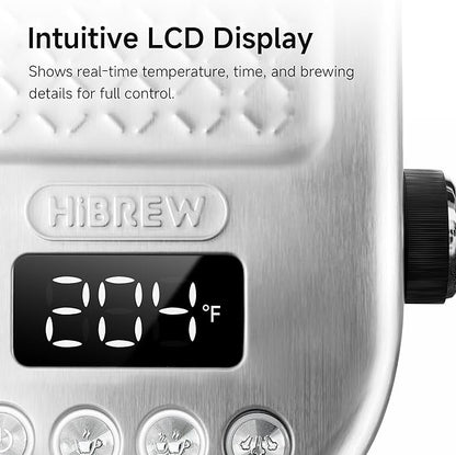 HIBREW H10B - 51mm Espresso Machine - Temperature & Cup Volume Adjustable at will - With Intelligent Display Screen & Pressure Gauge - Stainless Steel Body(Metallic Grey)