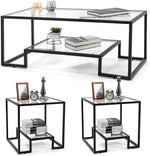 Load image into Gallery viewer, Simple Modern Glass 3-Piece Table Set, Includes Coffee Table and 2 End Tables, Black