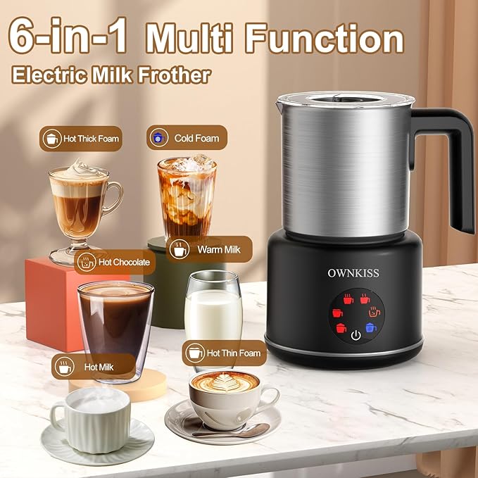 Milk Frother, 6-in-1 Electric Milk Frother and Steamer, 16.9oz/500ml Automatic Warm and Cold Foam Maker and Milk Warmer for Latte,Coffee,Cappuccinos,Macchiato(Stainless Steel)