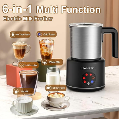 Milk Frother, 6-in-1 Electric Milk Frother and Steamer, 16.9oz/500ml Automatic Warm and Cold Foam Maker and Milk Warmer for Latte,Coffee,Cappuccinos,Macchiato(Stainless Steel)