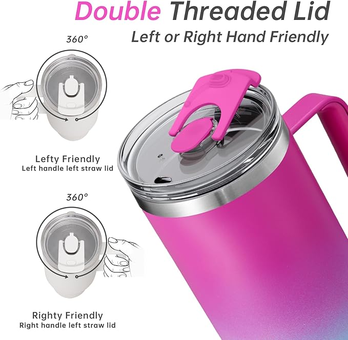 COKTIK 40 oz Tumbler With Handle and Straw Lid, Vacuum Insulated Travel Coffee Mug Stainless Steel Insulated Cup for Beverages, Leak-proof, Cupholder Friendly (Rose Plum)