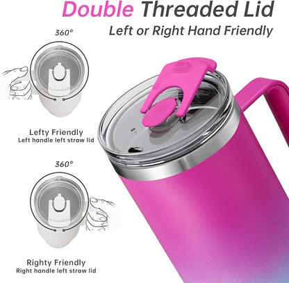 COKTIK 40 oz Tumbler With Handle and Straw Lid, Vacuum Insulated Travel Coffee Mug Stainless Steel Insulated Cup for Beverages, Leak-proof, Cupholder Friendly (Rose Plum)