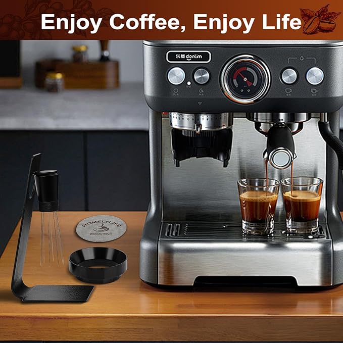 WDT Tools Espresso Puck Screen, 53mm Espresso Accessories Kit - 150μm Puck Screen Set, 0.25mm 316 Stainless Steel 8 Needles Coffee Distribution Stirrer, Portafilter Dosing Ring for Barista Black