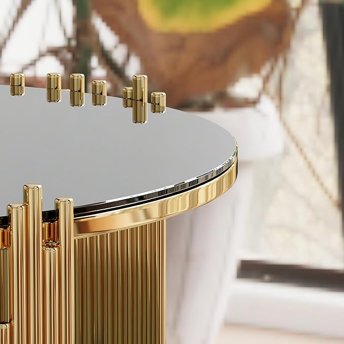 Round Coffee Table with Gold Stainless Steel Base, 2-Tier Black Glass Coffee Table Center Table, Modern Coffee Table Circular Living Room Table Cocktail Tables, Circle Center Tables