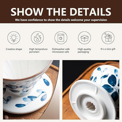 Pour Over Coffee Maker Set, 60 Angle ceramic Pour Over Coffee Maker Dripper Filter & Decanter for 1-4 People, Ceramic Coffee Dripper Set with 100 Count Paper Coffee Filters(Coffee Filter +Kettle)