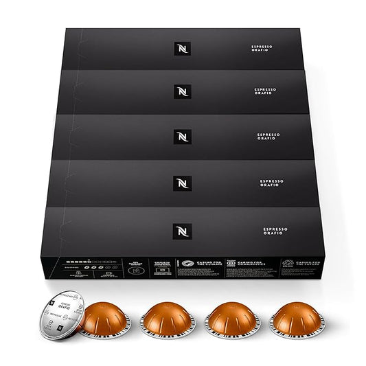 Nespresso Capsules Vertuo, Orafio, Medium Roast Espresso, 50-Count Espresso Pods, Brews 1.35 oz.