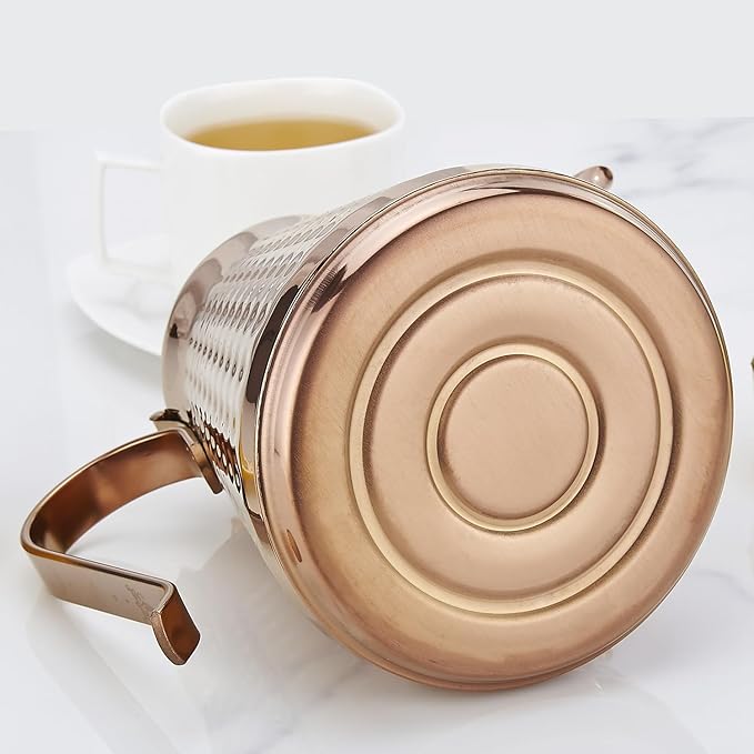 SANQIAHOME 1.6L(54oz) Stainless Steel Hammer Patterned Teapot With Removeable Infuser,Loose leaf cover,Copper
