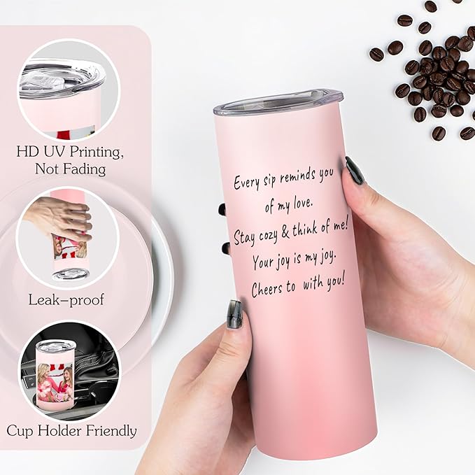 Personalized Tumbler with Picture, Custom Stainless Steel Skinny Tumbler with Logo Text, Personalized Cup Gifts for Women Men Birthday Christmas, Bulk Corporate Gifts