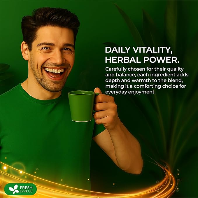 FreshDrinkUS, 12 Packs of Premium Herbal Kidney Support Tea – Ginseng Six Treasure Blend, 9 Powerful Ingredients, 10g/Bag – Men's Wellness Tea with Ginseng and Five Treasure Aid Root.