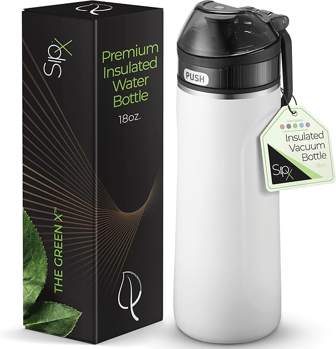 SipX™ Triple-Insulated Stainless Steel Water Bottle - 18oz. With Straw Lid, BPA-Free Reusable Insulated Water Bottle Keeps Cold For 12 Hours,
