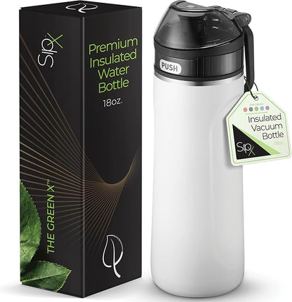 SipX™ Triple-Insulated Stainless Steel Water Bottle - 18oz. With Straw Lid, BPA-Free Reusable Insulated Water Bottle Keeps Cold For 12 Hours,