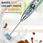 Load image into Gallery viewer, YUSWKO Granite Green Handheld Milk Frother Wand for Coffee, Rechargeable Electric Whisk with 3 Heads 3 Speeds Drink Mixer Coffee Frother For Latte, Cappuccino, Hot Chocolate, Egg