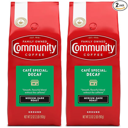 Community Coffee Café Special Decaf Ground Coffee, Medium Dark Roast, 32 Ounce Bag (Pack of 2)