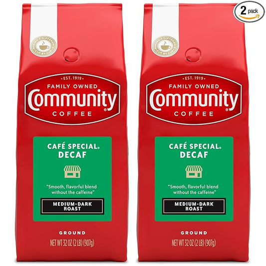 Community Coffee Café Special Decaf Ground Coffee, Medium Dark Roast, 32 Ounce Bag (Pack of 2)