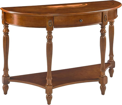 Solid Wood Semi-Circle Console Table with Drawer and Shelf, 45.3" Traditional Vintage Entryway Table Polished Edging Half-Moon Narrow Table for Living Room Hallway, Beewax