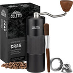 Load image into Gallery viewer, COLETTI Crag Manual Coffee Grinder — Hand Coffee Grinder — CNC Burr Precision Hand Grind, Heavy Duty for Travel, Camping, Hiking &amp; Adventure – Includes Brush [Black Coat]
