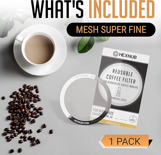 HEXNUB - Reusable Metal Filter for AeroPress Coffee Maker, Stainless Steel Filter Fits AeroPress Original & Go Coffee Press, Fuller Bodied Coffee Than Paper Filters - SILVER MESH