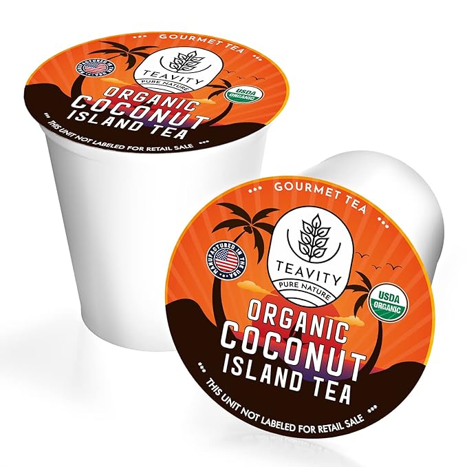 Coconut Rooibos Tea Pods for Keurig - Organic Ginger Tea, Rooibos, Cinnamon, Cardamom, Coconut by Coconut Island Teavity (24 Tea Pods)