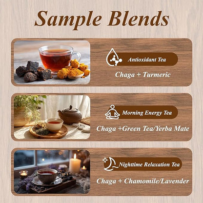 WT WEETEE Chaga Tea Bags 100 Count, 100% Siberian Birch Chaga Mushroom Tea, Caffeine-Free - Rich in Antioxidants