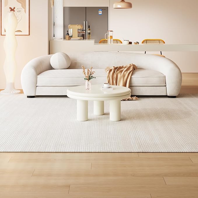 Modern Coffee Table, Round Coffee Table with Dual-Layered Table Tops, Cream White Living Room Center Table for Bedroom, Office, Small Spaces, Easy to Assemble