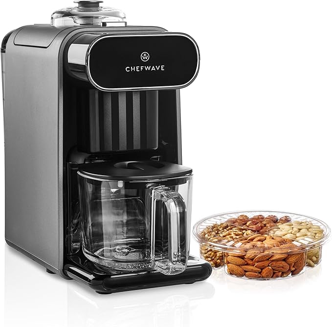 ChefWave Milkmade Non-Dairy Milk Maker (Silver/Black) – 6 Program, Auto-Clean Nut Milk Machine with Nut Platter (Almonds, Cashews, Walnuts, Hazelnuts) (2 Items)