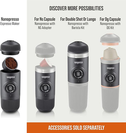 WACACO Nanopresso Portable Espresso Maker,Upgraded Version of Minipresso, 18 Bar Pressure Ground Coffee, Small Travel Coffee Maker, Manually Operated, Perfect for Trips and Camping Outdoor