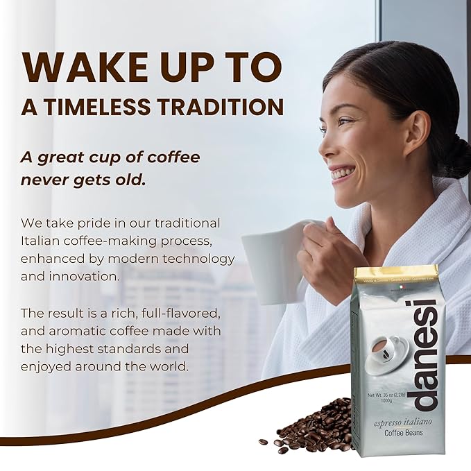 Danesi Caffe Italian Whole Coffee Beans - Espresso Coffee Beans and Medium Roast Whole Bean - Perfect for Espresso Machines, French Press, and Home Brewing - Gold (4.5 lb)