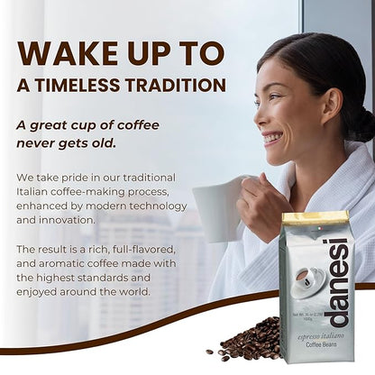Danesi Caffe Italian Whole Coffee Beans - Espresso Coffee Beans and Medium Roast Whole Bean - Perfect for Espresso Machines, French Press, and Home Brewing - Gold (13.2 lb)