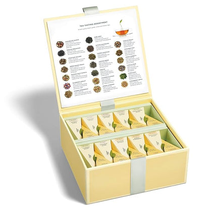 Tea Forte Tea Tasting Assortment Premium Tea Chest Gift Sampler, 40 Count, 2 of each Variety Blend Individually Wrapped Handcrafted Pyramid Infuser Bags