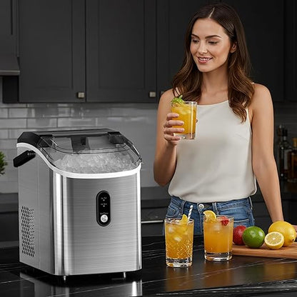Antarctic Star Nugget Ice Maker Countertop with Soft Chewable Ice, Portable Sonic Ice Maker with Basket and Scoop, Removable Top Cover, Auto-Cleaning for Home/Party/RV/Camping (Stainless Steel Silver)
