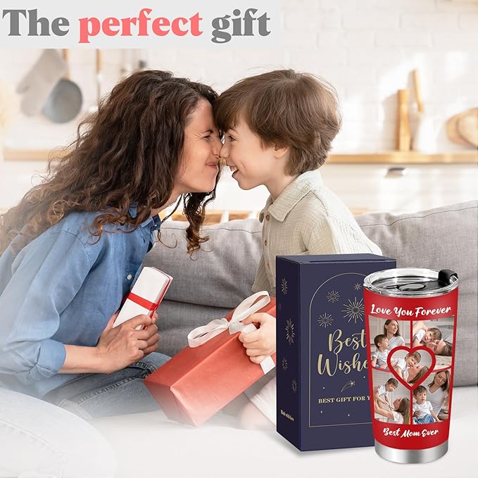 Personalized Tumbler with Pictures Text, Custom Photo Stainless Steel Coffee Tumbler, Coffee Travel Mug Cup 20 Oz Custom Gifts for Fathers Day Christmas Birthday for Dad Mom Kids