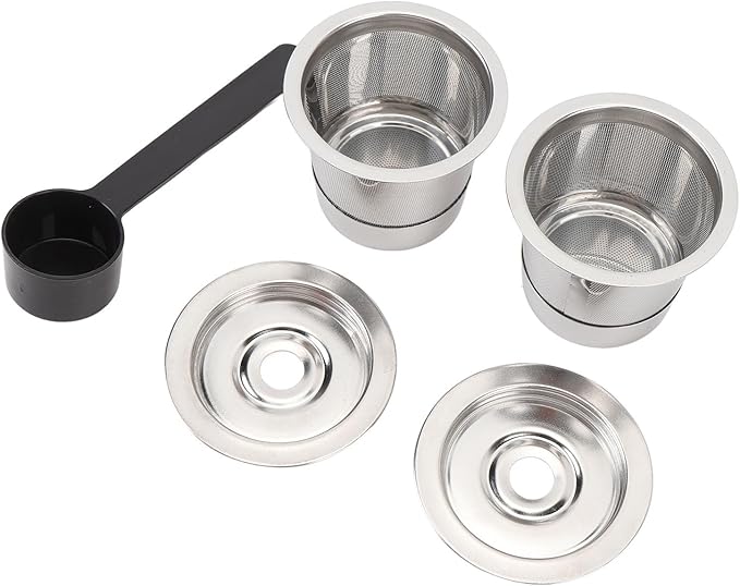 Reusable Coffee Pod, Stainless Steel Coffee Capsule, 304 Food Grade Easy Clean Dense Mesh Filter, Refillable Coffee Pod for Espresso Machine with Lids and Spoon