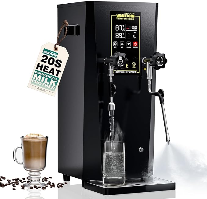WantJoin 2000W Commercial Milk Frother & Beverage Warmer - Professional Milk Steamer Machine with LED Display Panel for Latte, Cappuccino, Coffee, Hot Chocolate and Milk Tea, Perfect for Cafes & Home