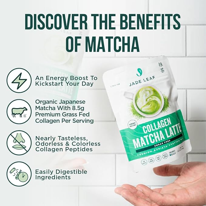Jade Leaf Matcha Organic Premium Ceremonial Grade Matcha Green Tea Powder - Japanese - Culinary, Ingredient, Ceremonial Barista Teahouse, Latte, Collagen, 5.3 Ounce (Pack of 1), Sugar Free Collagen Matcha Latte