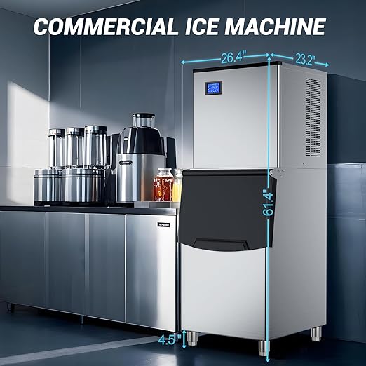 Ice Maker Commercial Ice Machine Large Capacity Stainless Steel 500 Lbs/24H Industrial Ice Machine, 350 Lbs Storage Commercial Ice Machines Free Standing, Cubes Ice Makers Commercial