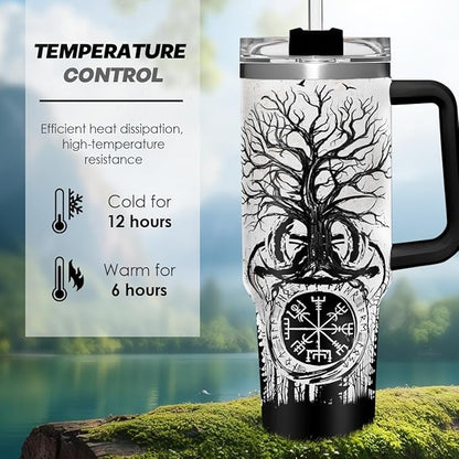 Viking Gifts for Men, 40oz Stainless Steel Insulated Coffee Tumbler With Lid & Straw, Travel Cup Gift for Husband Dad, Christmas Birthday