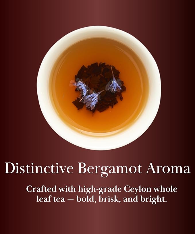 ERZ Leaf Earl Grey Ceylon Black Tea Premium Whole Leaf with Bergamot & Cornflower Blend, 20 Pyramid Tea Bags 2.1 Once, Gift Box Ready, Elegant Aroma, Smooth Flavor