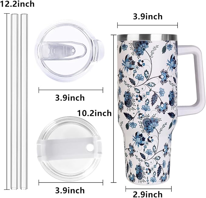 SYACOT 40 oz Tumbler with Handle and Straw Stainless Steel Insulated Tumbler Leak Proof Lid and Straw Lid Reusable Travel Mug Coffee Mug Cup Dishwasher Safe Keep Drinks Cold and Hot (Ceramics)