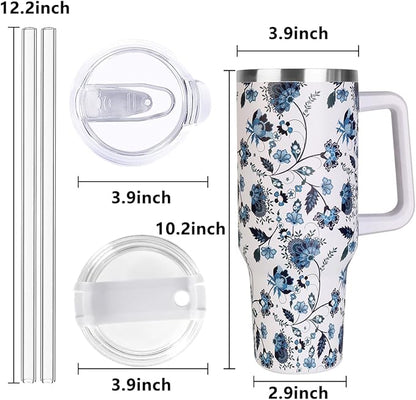 SYACOT 40 oz Tumbler with Handle and Straw Stainless Steel Insulated Tumbler Leak Proof Lid and Straw Lid Reusable Travel Mug Coffee Mug Cup Dishwasher Safe Keep Drinks Cold and Hot (Ceramics)