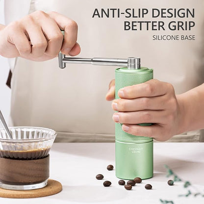 TIMEMORE Manual Coffee Grinder Chestnut C3S PRO, Hand Coffee Grinder with Foldable Handle, Stainless Steel S2C Conical Burr Coffee Grinder, Adjustable Grind Setting for Espresso to French Press, Green