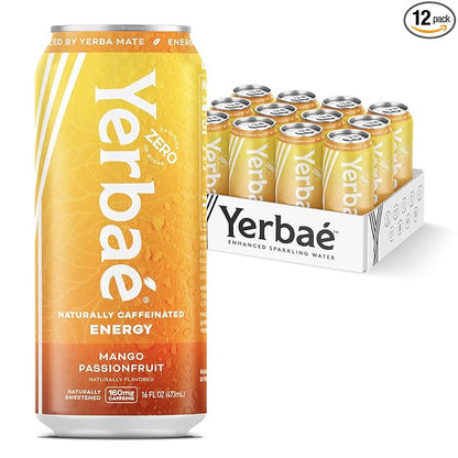 Yerbaé Mango Passion Fruit Functional Energy Drink - 0 Sugar, 0 Calories, 0 Carbs. Yerbae is Energized by Yerba Mate, Plant-Based, Healthy Alternative to Sugary Energy Beverages, 16oz cans (12 Pack)