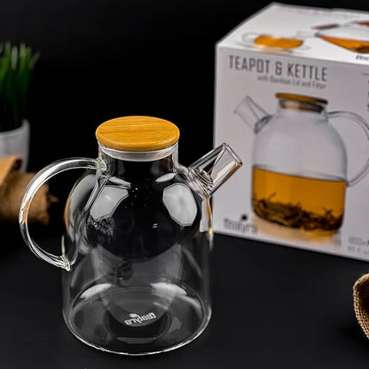 Tealyra - Glass Stove-top Kettle 60-ounce - Teapot - Heat Resistant Borosilicate - Pitcher - Carafe - No-Dripping - For Tea Juice Water - Hot or Iced - 1800ml